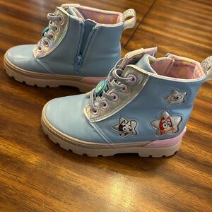 Kids Light Blue Star Patch Ankle Boots